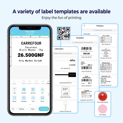 Memoqueen M110 Label Maker Portable Bluetooth Thermal Label Maker Printer Inkless Printing for Labels, Stickers, Images, QR Codes, Compatible with Android & iOS System, with 1pack 40×30mm Label, Blue
