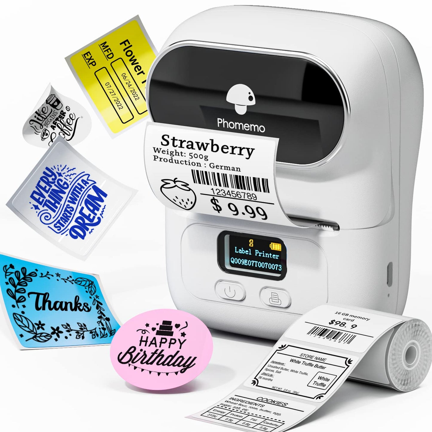 Label Maker Machine-Phomemo M110 Portable Bluetooth Label Printer for Storage, Shipping, Barcode, Mailing, Office, Home, Organizing, Sticker Maker Mini Label Maker with Multiple Templates, White