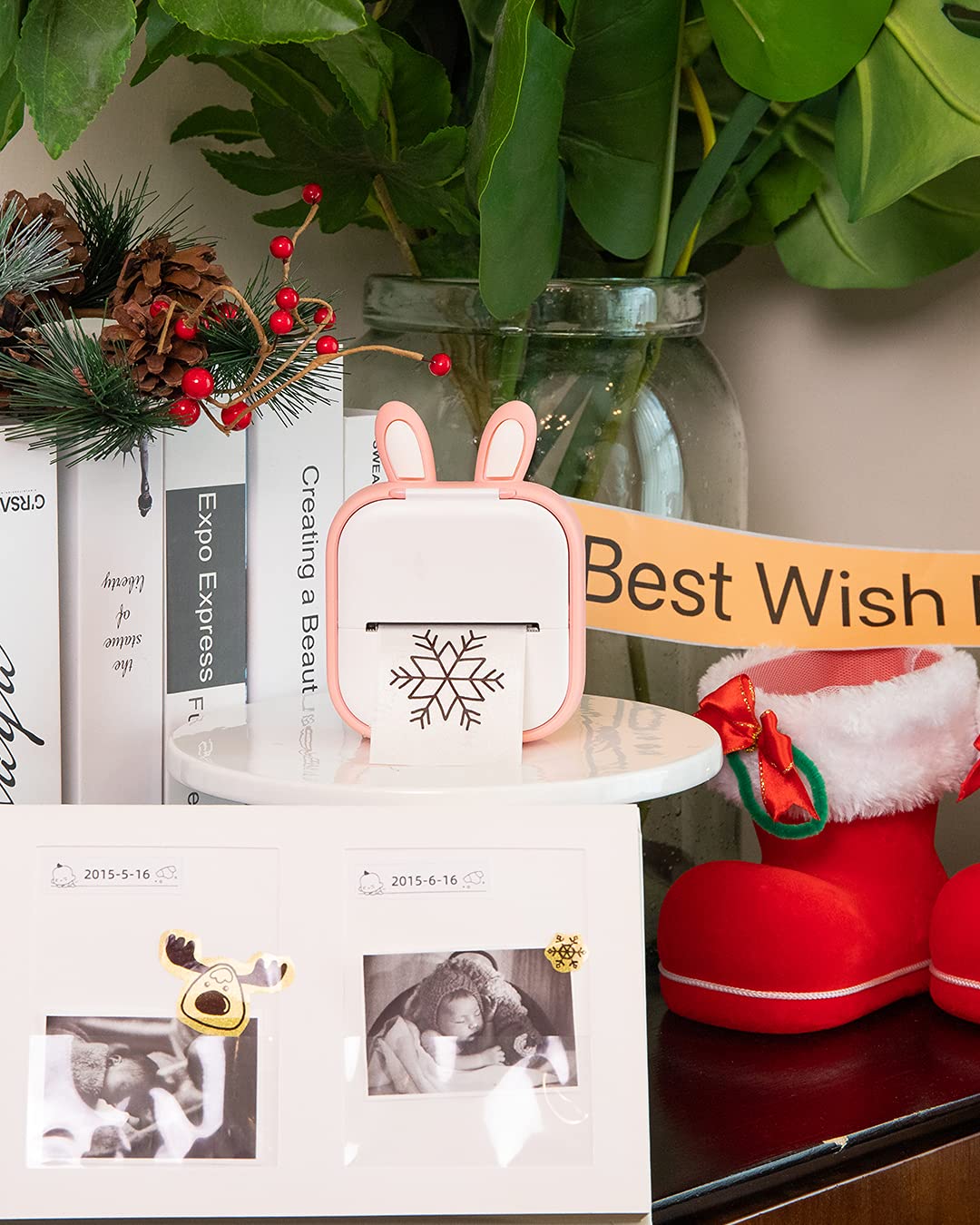 Memoqueen T02 Pocket Printer-Mini Sticker Printer Portable Bluetooth Inkless Instant Photo Printer, Compatble with Phones & Taplates, Great for DIY, Photos, Study Notes, Journal, Fun, Work, Pink