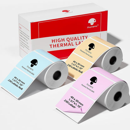 Memoqueen M110 Thermal Labels, Compatible with Phomemo M110/M221/M220/M120/M200, 1.57''x1.18''(40mm*30mm), Multi-Purpose Thermal Sticker for Business/Mailing/Barcode, 230 Labels/roll, Blue/Pink/Khaki
