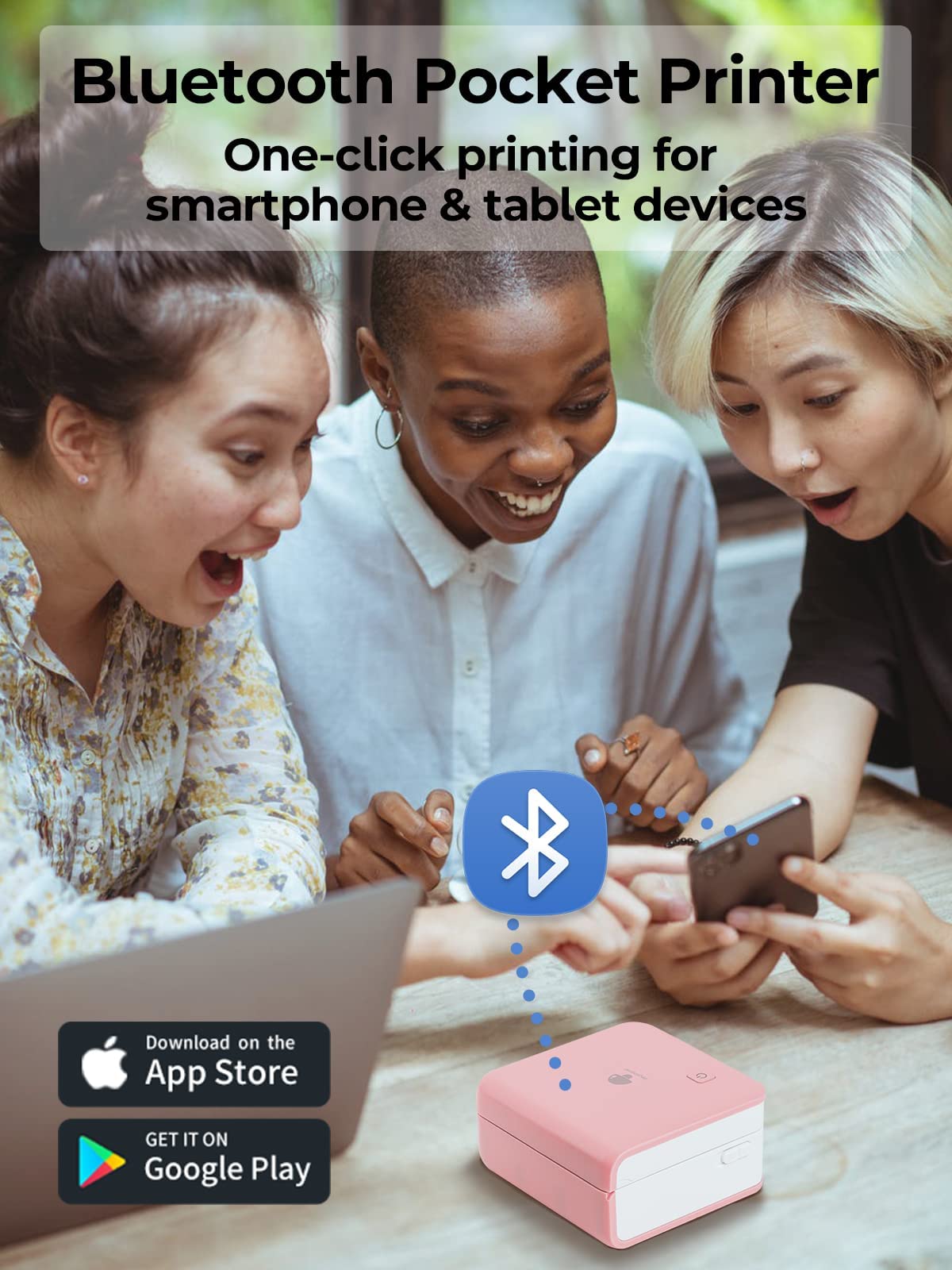 Mini Pocket Printer - Phomemo M02Pro Thermal Bluetooth Sticker Printer, 300DPI Portable Photo Printer, Compatible with iOS & Android, for Plan Journal, Art Creation, Graffiti, Gift, Pink