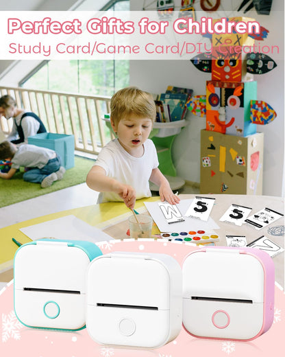 Memoqueen T02 Pocket Printer-Mini Sticker Printer Portable Bluetooth Inkless Instant Photo Printer, Compatble with Phones & Taplates, Great for DIY, Photos, Study Notes, Journal, Fun, Work, Pink