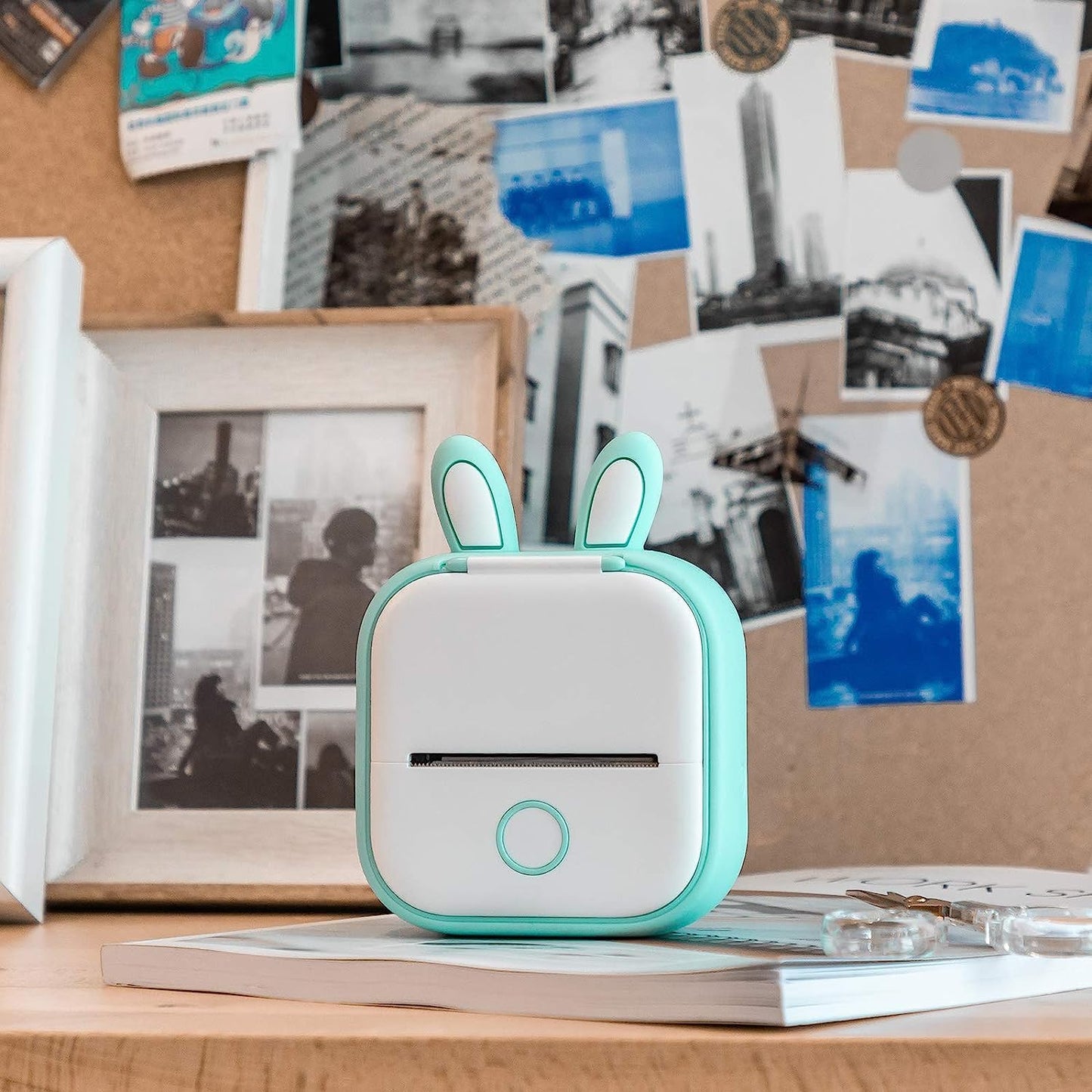 シリコンケース Memoqueen T02 ミニプリンター転倒防止カバー プリンター損傷の軽減,緑うさぎの耳