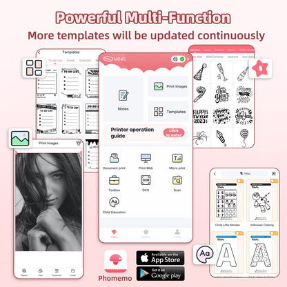 Phomemo M04S Portable Printer - Bluetooth Inkless Thermal Sticker Printer Compatible with iOS and Android for Instantly Print Documents, Notes, Laebl with 300dpi, Support 53/80/110mm Paper Width, Pink