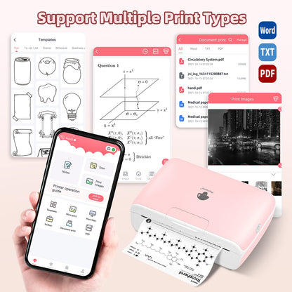 Phomemo M04S Portable Printer - Bluetooth Inkless Thermal Sticker Printer Compatible with iOS and Android for Instantly Print Documents, Notes, Laebl with 300dpi, Support 53/80/110mm Paper Width, Pink