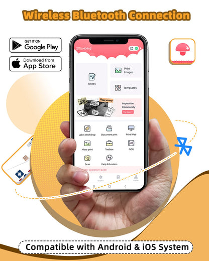 Memoqueen Mini Thermal Printer M04AS Portable Sticker Printer Wireless Bluetooth Printer for iPhone, Support 15/53/80/110mm Paper, Compatible with iOS & Android, Great for Memo, Notes, Photo, Journal
