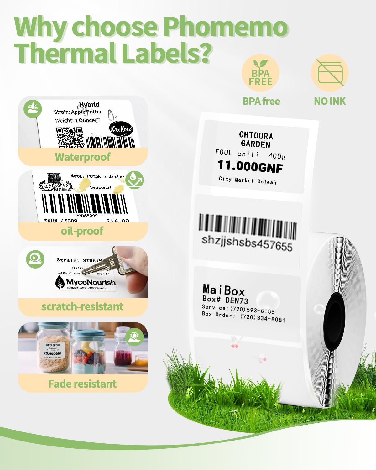 3 Roll Thermal Labels for Phomemo M110/M221/M220/M120/M200/M110S Label pirnters,1.18'' x 0.79'' (30x20mm),Tape Self-Adhesive Thermal Paper for Barcode,QR Code,320 Labels/Roll Black on White