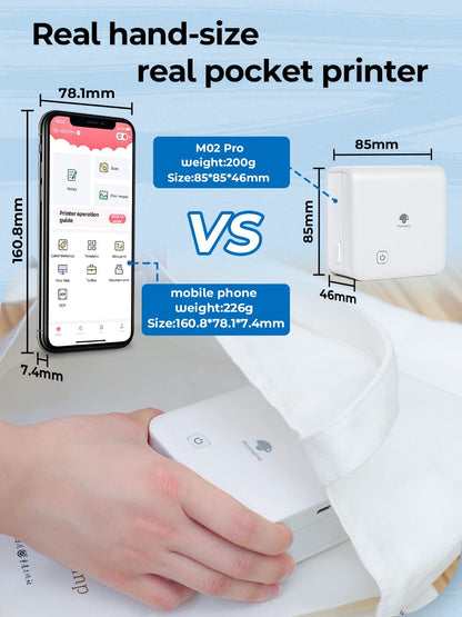 Phomemo M02Pro Mini Pocket Printer - 304DPI HD Portable Thermal Bluetooth Sticker Printer, 15/25/53mm Label Maker Compatible with iOS & Android, for Retro Photo, Plan Journal, Art Creation, Gift,