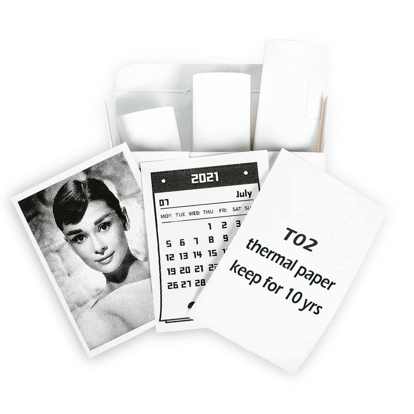 Memoqueen T02 White Non-Adhesive Thermal Paper, Printer Paper for T02 Thermal Printer, 53mm x 6.5m, Black Text, Keep for 10 Years, 3 Rolls, Can be Used for Notes/Sticker/Memo/Photo Paper