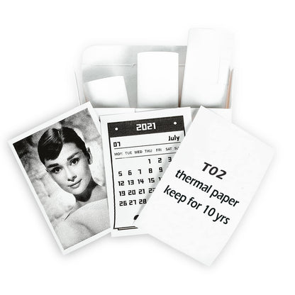 Memoqueen T02 White Non-Adhesive Thermal Paper, Printer Paper for T02 Thermal Printer, 53mm x 6.5m, Black Text, Keep for 10 Years, 3 Rolls, Can be Used for Notes/Sticker/Memo/Photo Paper