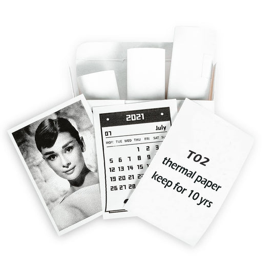 Memoqueen T02 White Non-Adhesive Thermal Paper, Printer Paper for T02 Thermal Printer, 53mm x 6.5m, Black Text, Keep for 10 Years, 3 Rolls, Can be Used for Notes/Sticker/Memo/Photo Paper