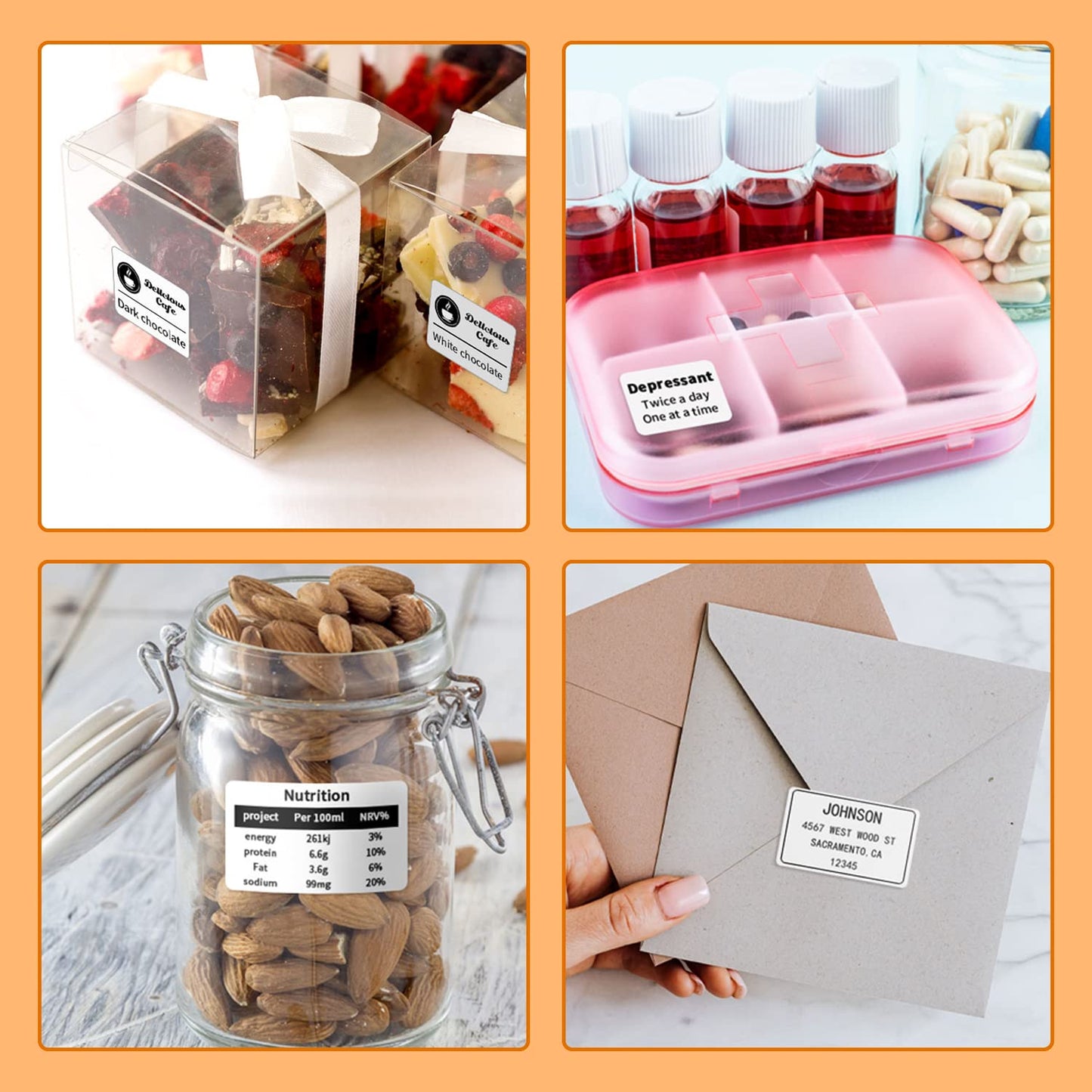 Thermal Label Maker, Phomemo M110 OG Bluetooth Thermal Printer, Label Maker Machine for Ingredient, Logo, Clothing, Address, Jewelry, Mailing, Barcode Office for iOS & Android, Orange