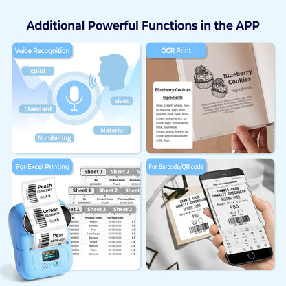 Phomemo M110 BU Label Maker Portable Bluetooth Thermal Label Maker Printer Inkless Printing for Labels, Stickers, Images, QR Codes, Compatible with Android & iOS System, with 1pack 40×30mm Label