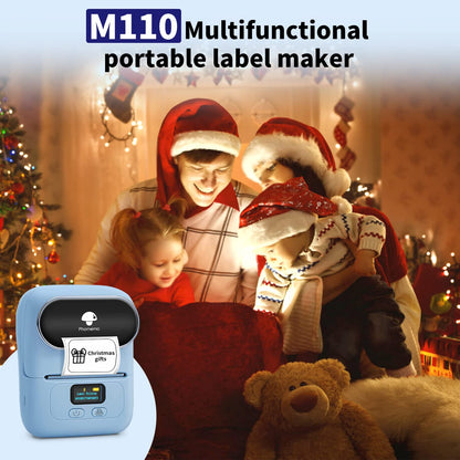 Phomemo M110 BU Label Maker Portable Bluetooth Thermal Label Maker Printer Inkless Printing for Labels, Stickers, Images, QR Codes, Compatible with Android & iOS System, with 1pack 40×30mm Label