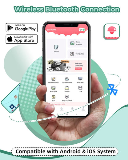 Memoqueen Portable Thermal Printer M04AS Inkless Sticker Printer 300dpi Bluetooth Label Printer, Support 15/53/80/110mm Printing Width, Suitable for Photos, Memo, Notes, to-Do-List, Gifts, Green