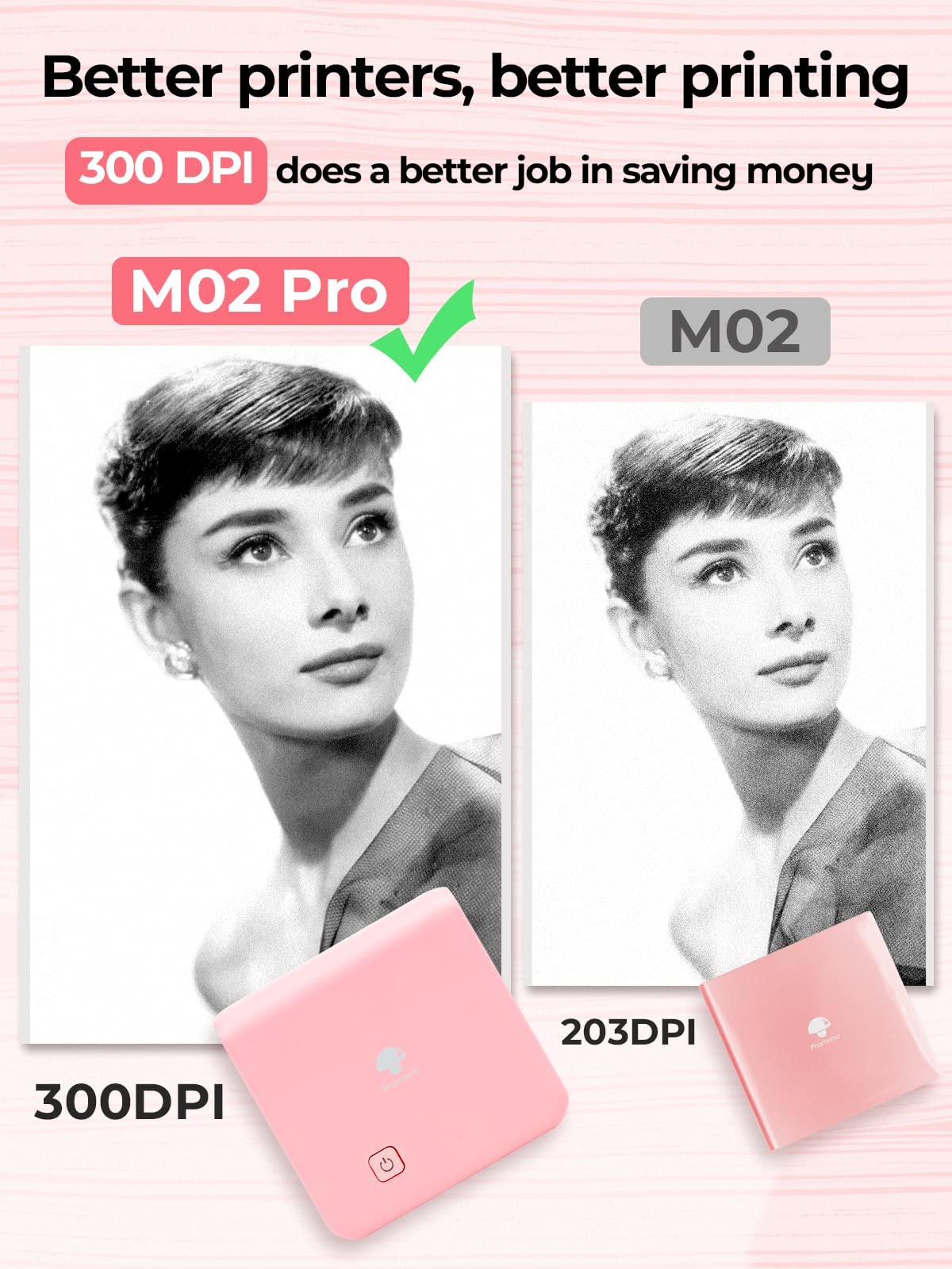 Mini Pocket Printer - Phomemo M02Pro Thermal Bluetooth Sticker Printer, 300DPI Portable Photo Printer, Compatible with iOS & Android, for Plan Journal, Art Creation, Graffiti, Gift, Pink