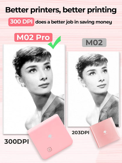 Mini Pocket Printer - Phomemo M02Pro Thermal Bluetooth Sticker Printer, 300DPI Portable Photo Printer, Compatible with iOS & Android, for Plan Journal, Art Creation, Graffiti, Gift, Pink