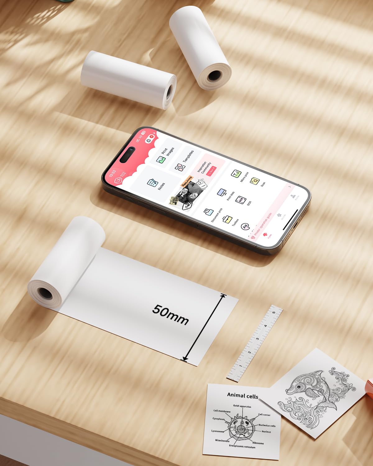 Phomemo T02 White Adhesive Thermal Paper, Sticker Paper Printer Paper, 1.96'' x 11.4' (50mmx3.5m/Roll), Compatible with M02X, Black Text, Keep for 2 Years, 3 Rolls