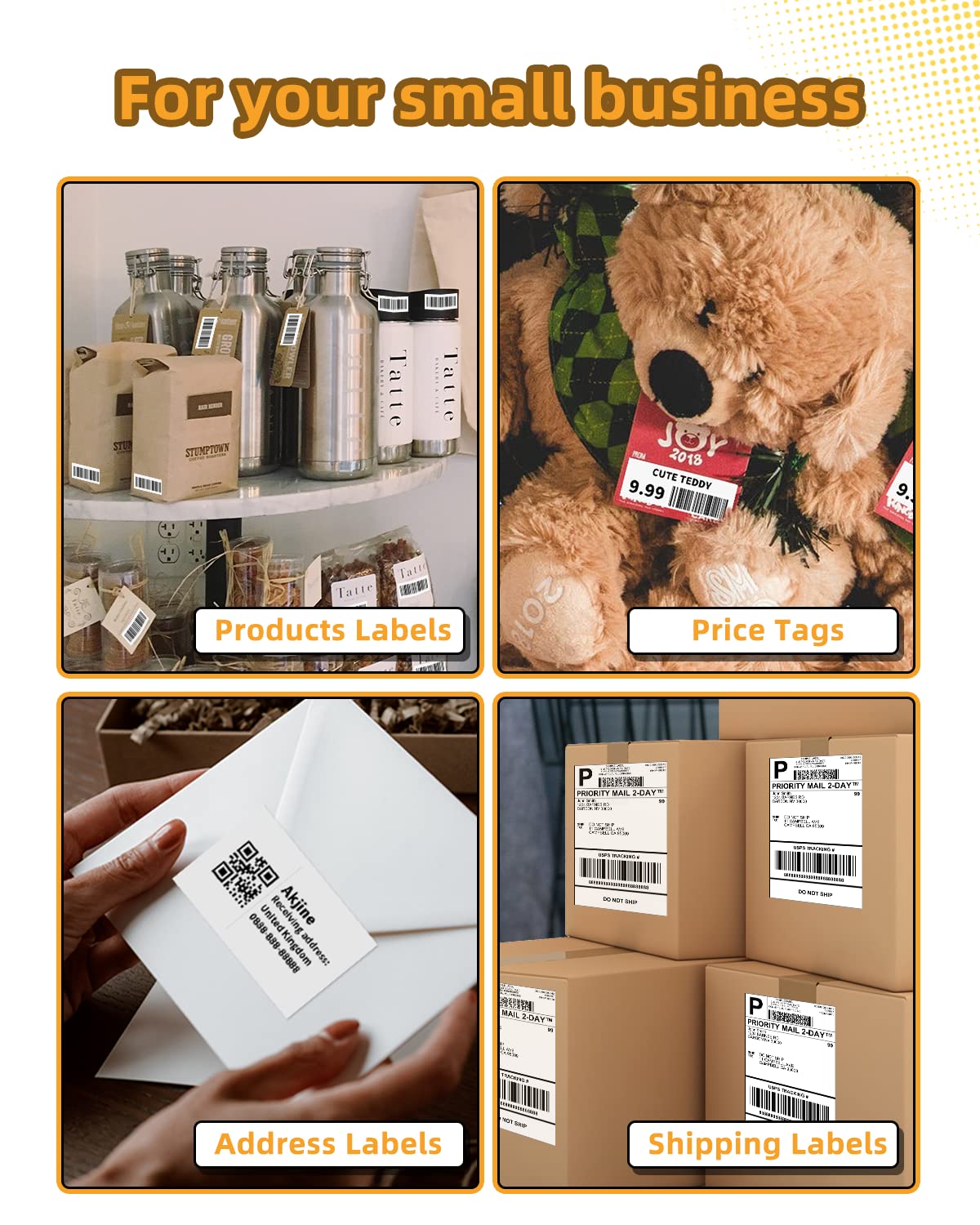 Memoqueen Mini Thermal Printer M04AS Portable Sticker Printer Wireless Bluetooth Printer for iPhone, Support 15/53/80/110mm Paper, Compatible with iOS & Android, Great for Memo, Notes, Photo, Journal