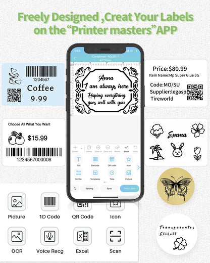 3 Roll Thermal Labels for Phomemo M110/M221/M220/M120/M200/M110S Label pirnters,1.18'' x 0.79'' (30x20mm),Tape Self-Adhesive Thermal Paper for Barcode,QR Code,320 Labels/Roll Black on White