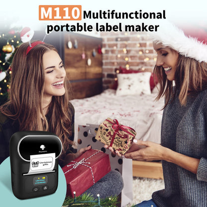 Phomemo M110 BK Label Maker Portable Bluetooth Thermal Label Maker Printer Inkless Printing for Labels, Stickers, Images, QR Codes, Compatible with Android & iOS System, with 1pack 40×30mm Label