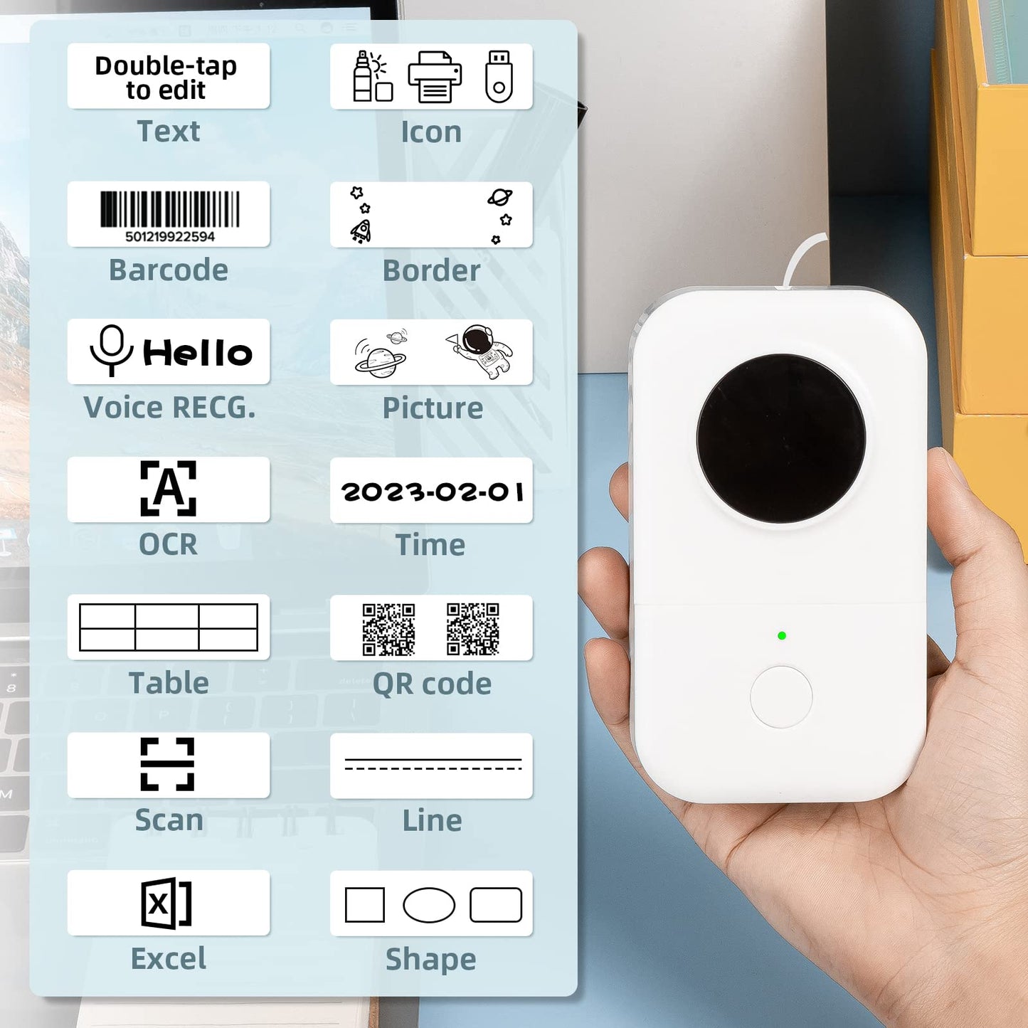 Memoqueen D30 Label Maker Machine with Tape - Bluetooth Thermal Portable Mini Label Printer Labeler Sticker Maker Compatible with Phomemo D30 iOS&Android for Home Office Organization,White.