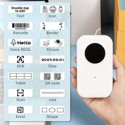 Memoqueen D30 Label Maker Machine with Tape - Bluetooth Thermal Portable Mini Label Printer Labeler Sticker Maker Compatible with Phomemo D30 iOS&Android for Home Office Organization,White.