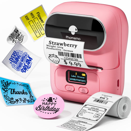 Memoqueen Label Maker Machine with Tape, M110 Barcode Label Printer - Portable Bluetooth Thermal Labeler for Address Jewelry Retail Barcode Small Business Home Office Compatible Phones &PC Pink