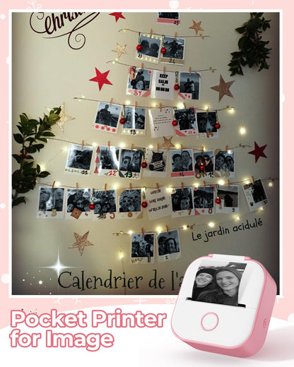 Memoqueen T02 Pocket Printer-Mini Sticker Printer Portable Bluetooth Inkless Instant Photo Printer, Compatble with Phones & Taplates, Great for DIY, Photos, Study Notes, Journal, Fun, Work, Pink