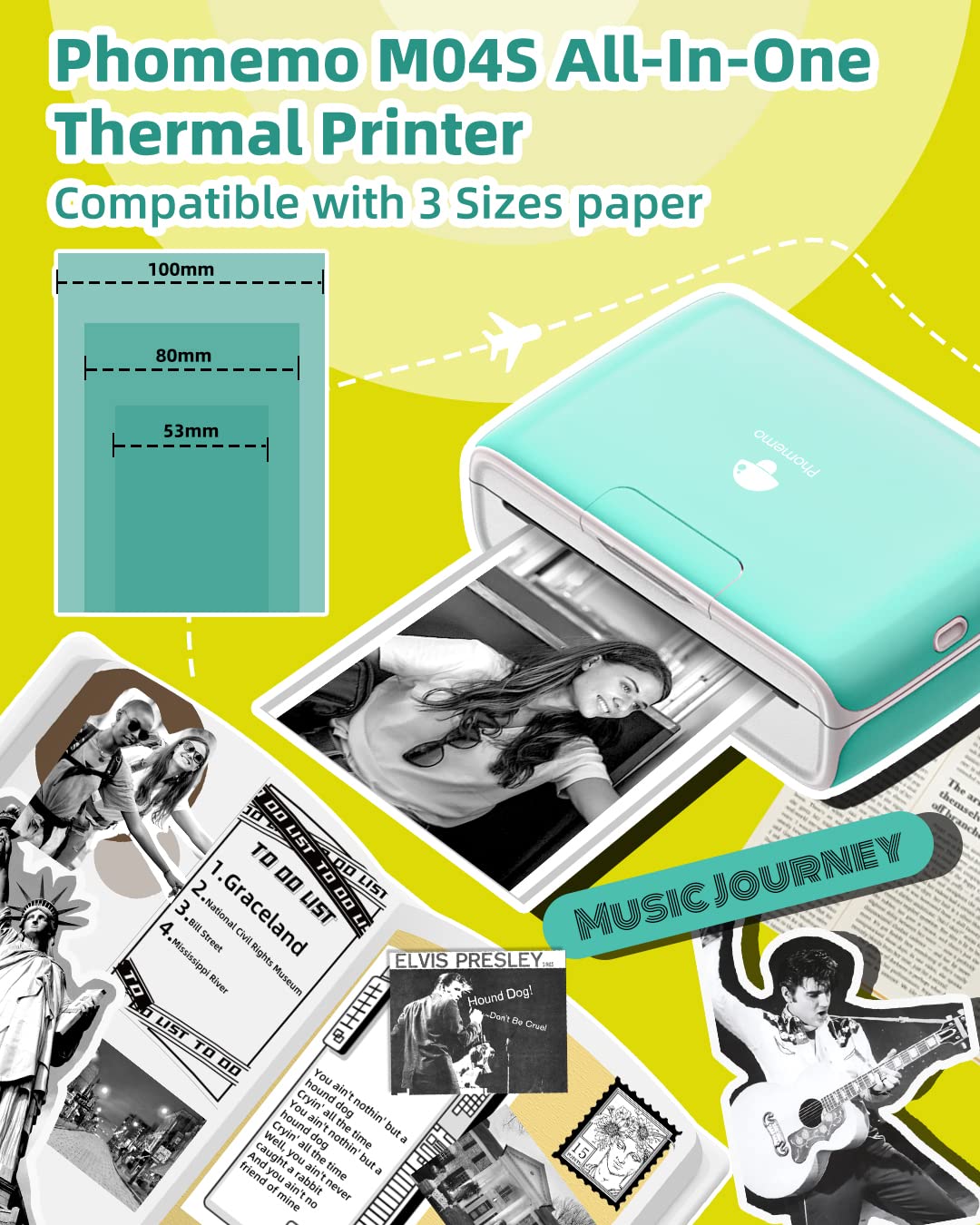 Phomemo M04S Wireless Portable Printer- Thermal Printer Sticker Printer- Compatible with iOS and Android for Travel, Mobile Office, School, Home with 300dpi,Support 53/80/110mm Printing Width,Green…