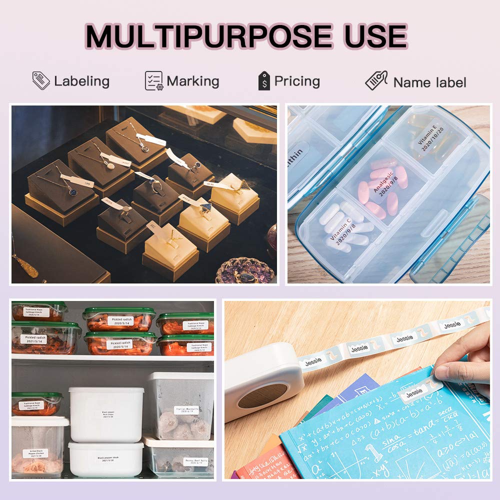 Memoqueen D30 D35 D30S Q30 Q30S Q31 Q32 Label, 14x30mm [1/2''x1 1/8''] Transparent Rectangle Self-Adhesive Label Tape Compatible with Phomemo Q30/D30 Series Label Printer, 210pcs/Roll, 3 Rolls