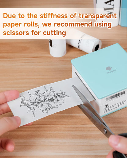 Phomemo Matte Self-Adhesive Thermal Paper, Clear Sticker Paper for T02/M02/M02 Pro/M03S/M03AS/M04S Mini Printer, Black on Matte Transparent, 3 Rolls, 50mm x 3.5m, for Photos, To-Do Lists, Scrapbooks