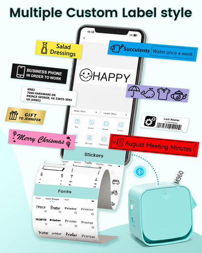 Memoqueen Label Maker Machine with Tape-Portable Bluetooth Thermal Label Printer for Home, Office, Mini Thermal Label Maker Multiple Templates Icon Font,Green