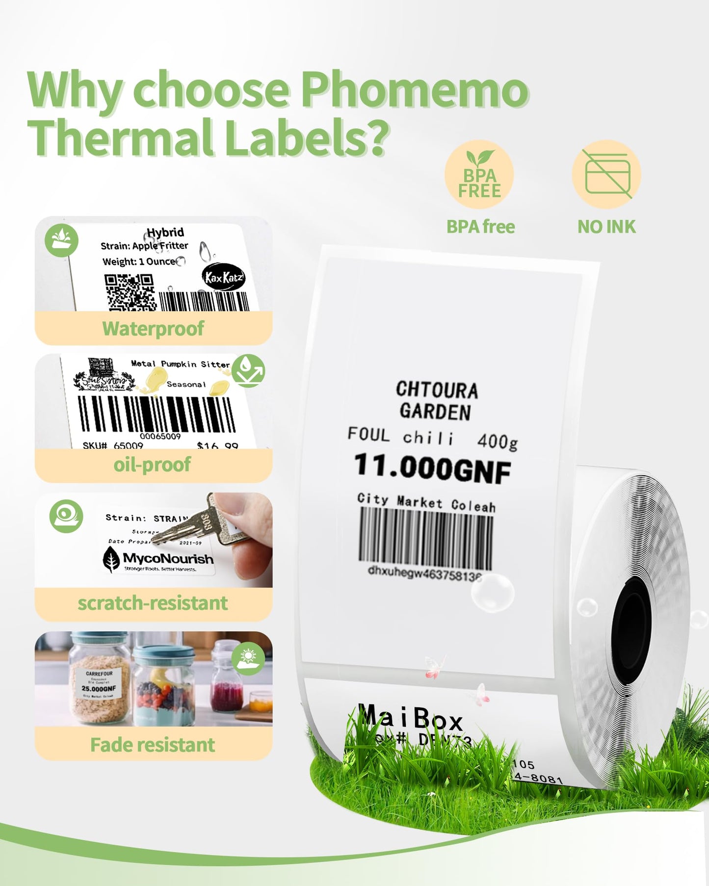 Thermal Sticker Labels Compatible with Phomemo M110/M220/M221/M120/M200/M110S Label Makers, 1.97''x3.15''(50mm*80mm), Thermal Paper for Bussiness/Design/Barcode,Black on White,100 Labels/Roll