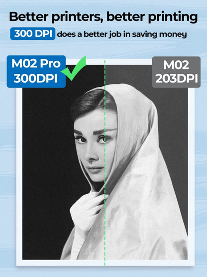 Phomemo M02Pro Mini Pocket Printer - 304DPI HD Portable Thermal Bluetooth Sticker Printer, 15/25/53mm Label Maker Compatible with iOS & Android, for Retro Photo, Plan Journal, Art Creation, Gift,