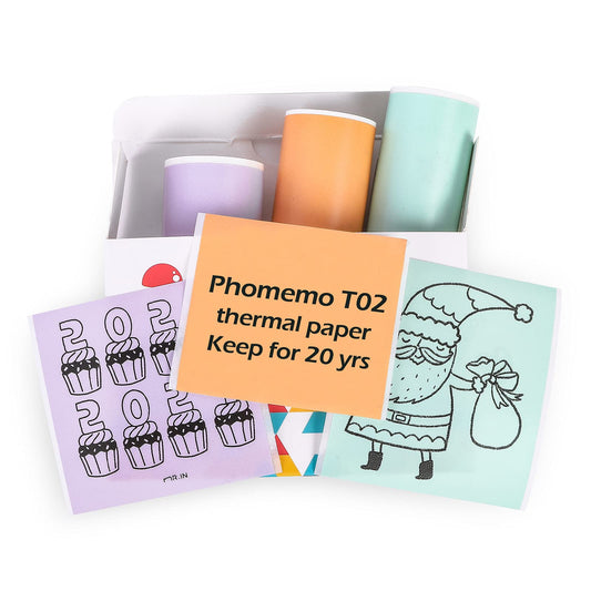 Phomemo T02 Mint Green/Lavender Purple/Light Orange, Adhesive Thermal Paper, Color Printer Paper, Compatible with T02 M02X, 1.96'' x 11.4' (50mmx3.5mm)/Roll, Black Text, Keep for 20 Years, 3 Rolls