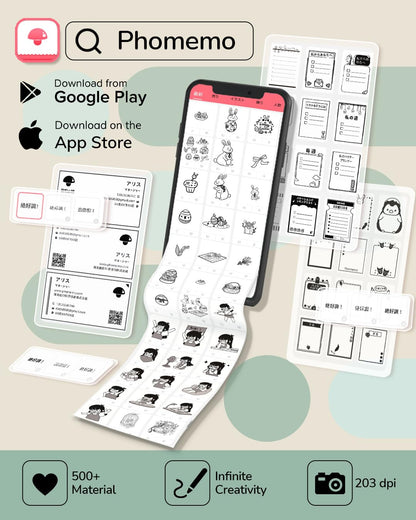 Memoqueen Mini Sticker Printer T02 Sticker Maker Machine, Pocket Thermal Photo Printer for Photos, Diaries, Memo, Study Notes, Work Plans, Wireless Receipt Printer Compatible with iOS & Android, Green