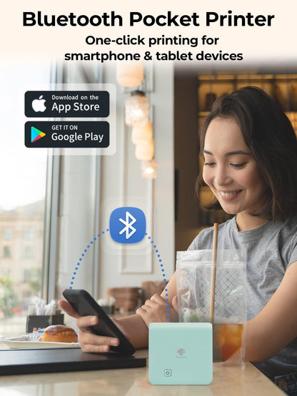 Mini Pocket Photo Printer - Phomemo M02Pro 300DPI Thermal Bluetooth Sticker Printer, Compatible with iOS & Android, for Retro Photo, Plan Journal, Organization, Mini Banners, Gift, Cyan