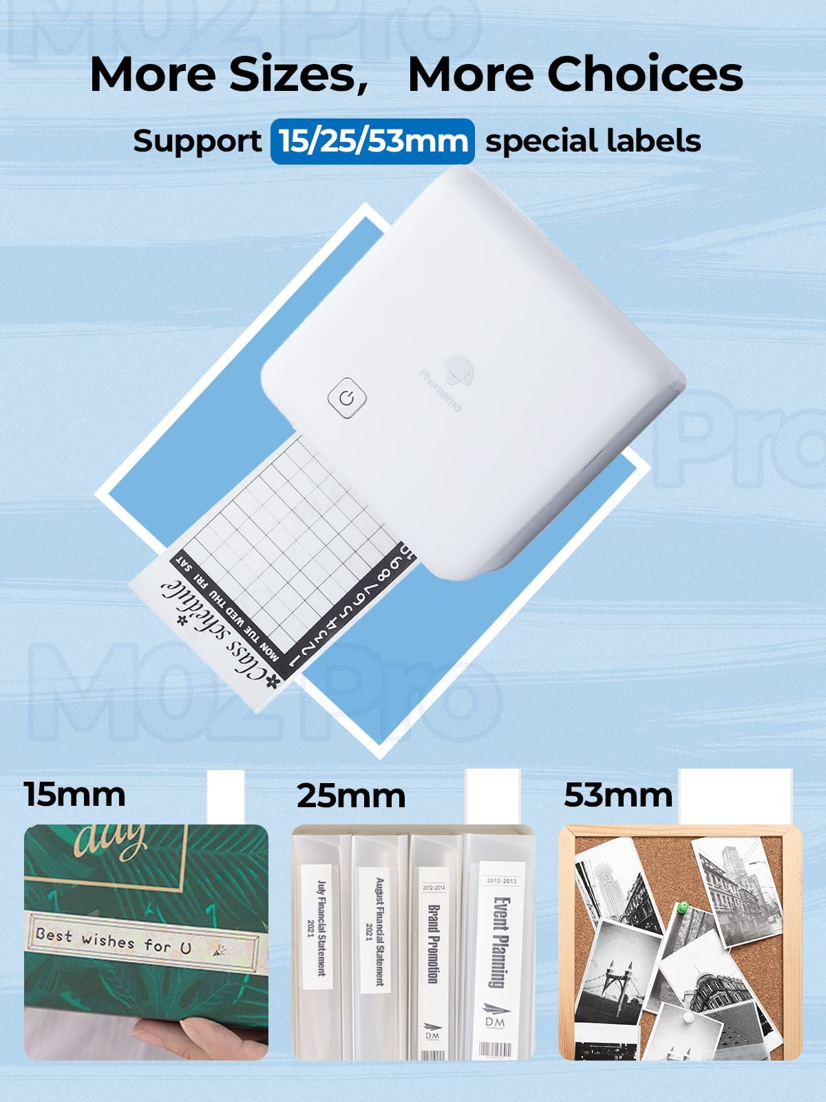 Phomemo M02Pro Mini Pocket Printer - 304DPI HD Portable Thermal Bluetooth Sticker Printer, 15/25/53mm Label Maker Compatible with iOS & Android, for Retro Photo, Plan Journal, Art Creation, Gift,