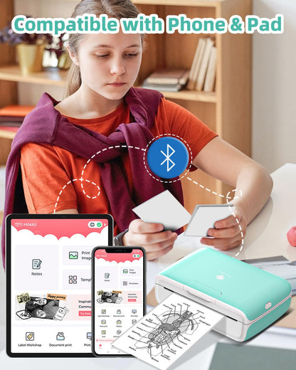 Phomemo M04S Wireless Portable Printer- Thermal Printer Sticker Printer- Compatible with iOS and Android for Travel, Mobile Office, School, Home with 300dpi,Support 53/80/110mm Printing Width,Green…