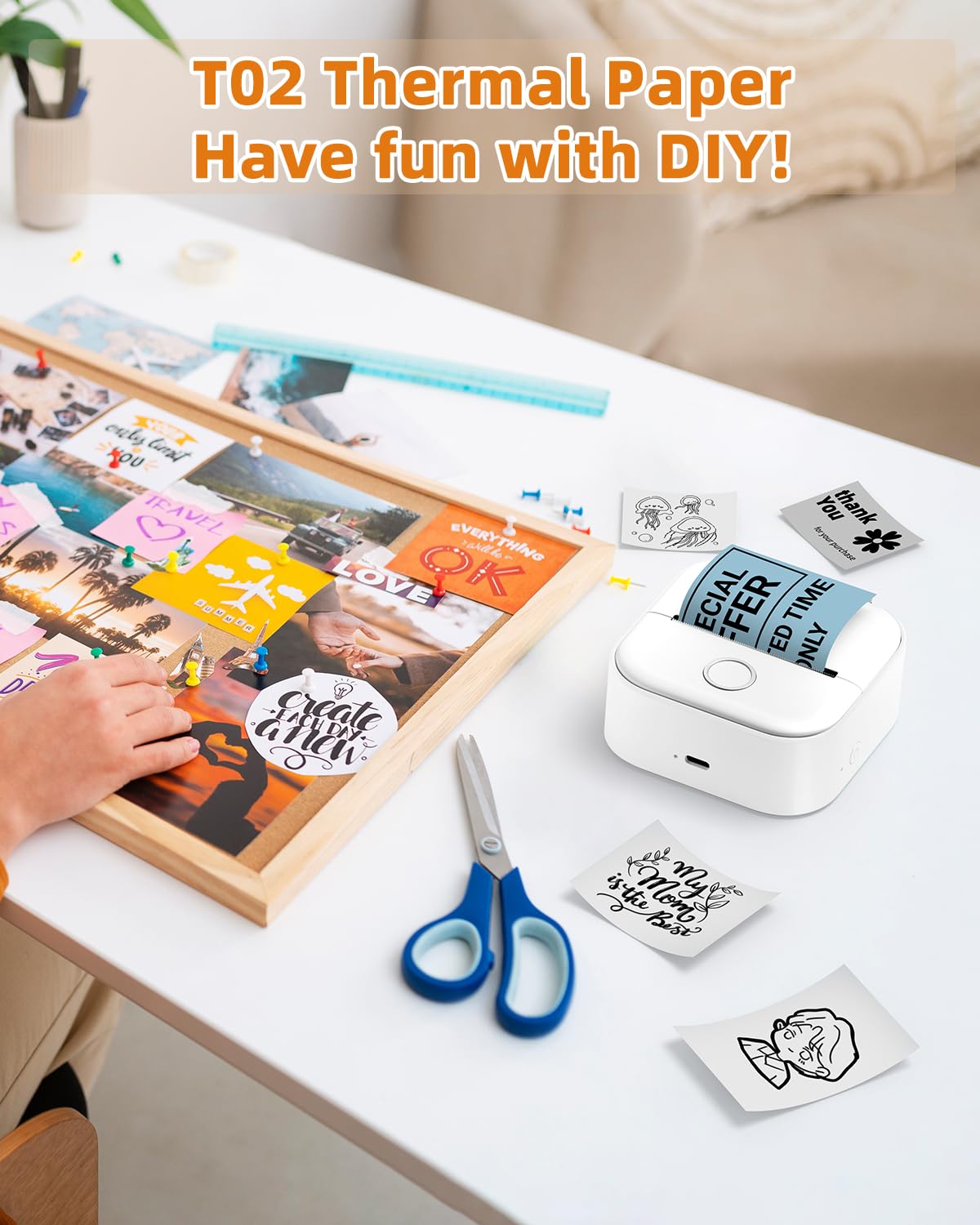 Phomemo T02 Mint Green/Lavender Purple/Light Orange, Adhesive Thermal Paper, Color Printer Paper, Compatible with T02 M02X, 1.96'' x 11.4' (50mmx3.5mm)/Roll, Black Text, Keep for 20 Years, 3 Rolls