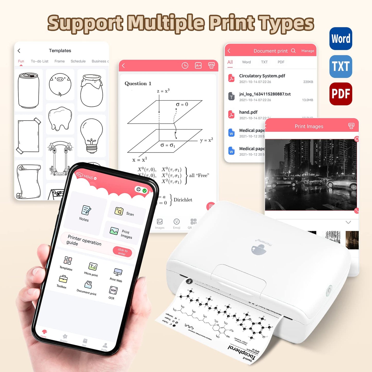 M04S Bluetooth Portable Printer- 4 inch Thermal Label Printer Bluetooth Photo Sticker Maker Machine Mini Printer Compatible with iOS & Android for Document, Study Notes, Sticker, Label, Journal, White
