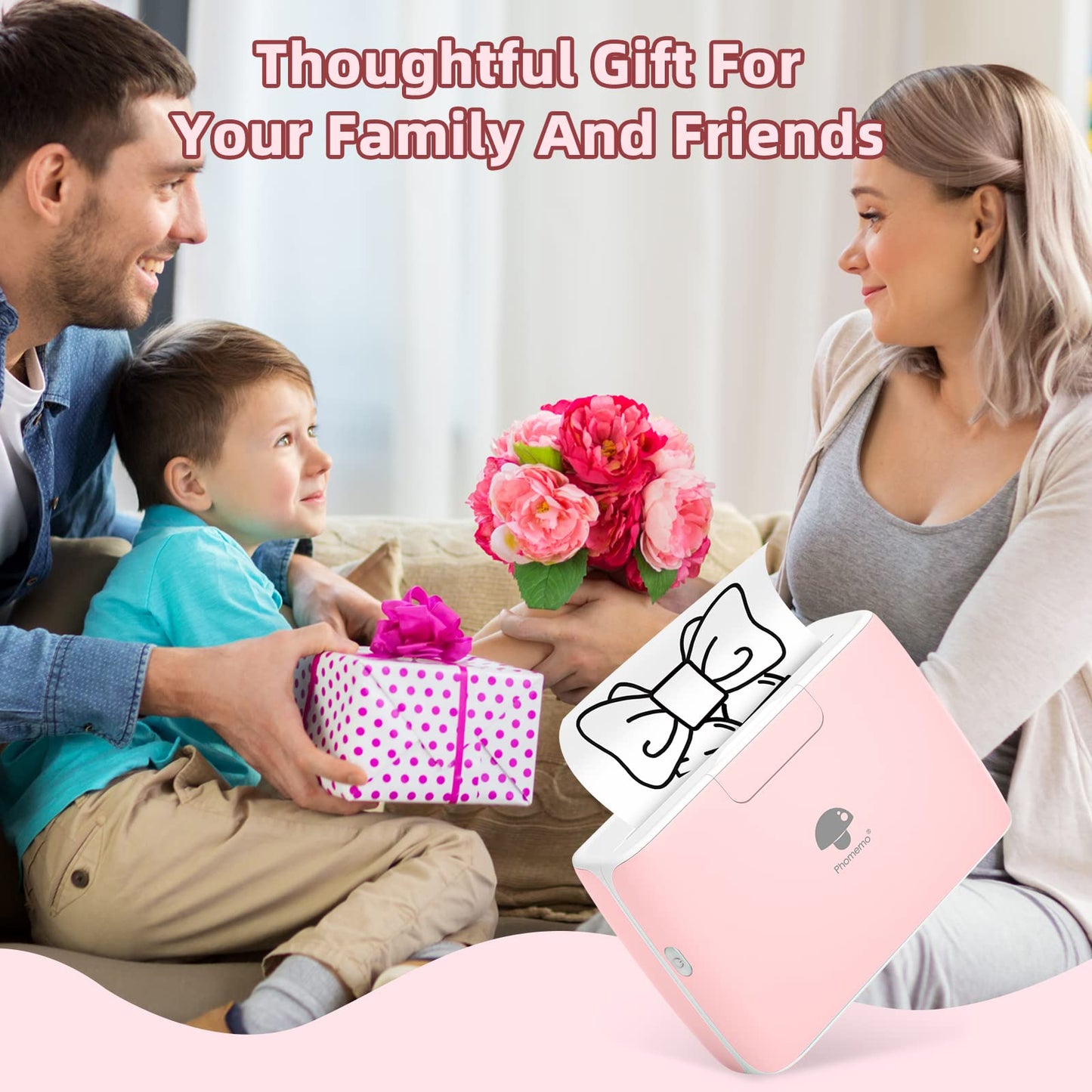 Phomemo M04S Portable Printer - Bluetooth Inkless Thermal Sticker Printer Compatible with iOS and Android for Instantly Print Documents, Notes, Laebl with 300dpi, Support 53/80/110mm Paper Width, Pink