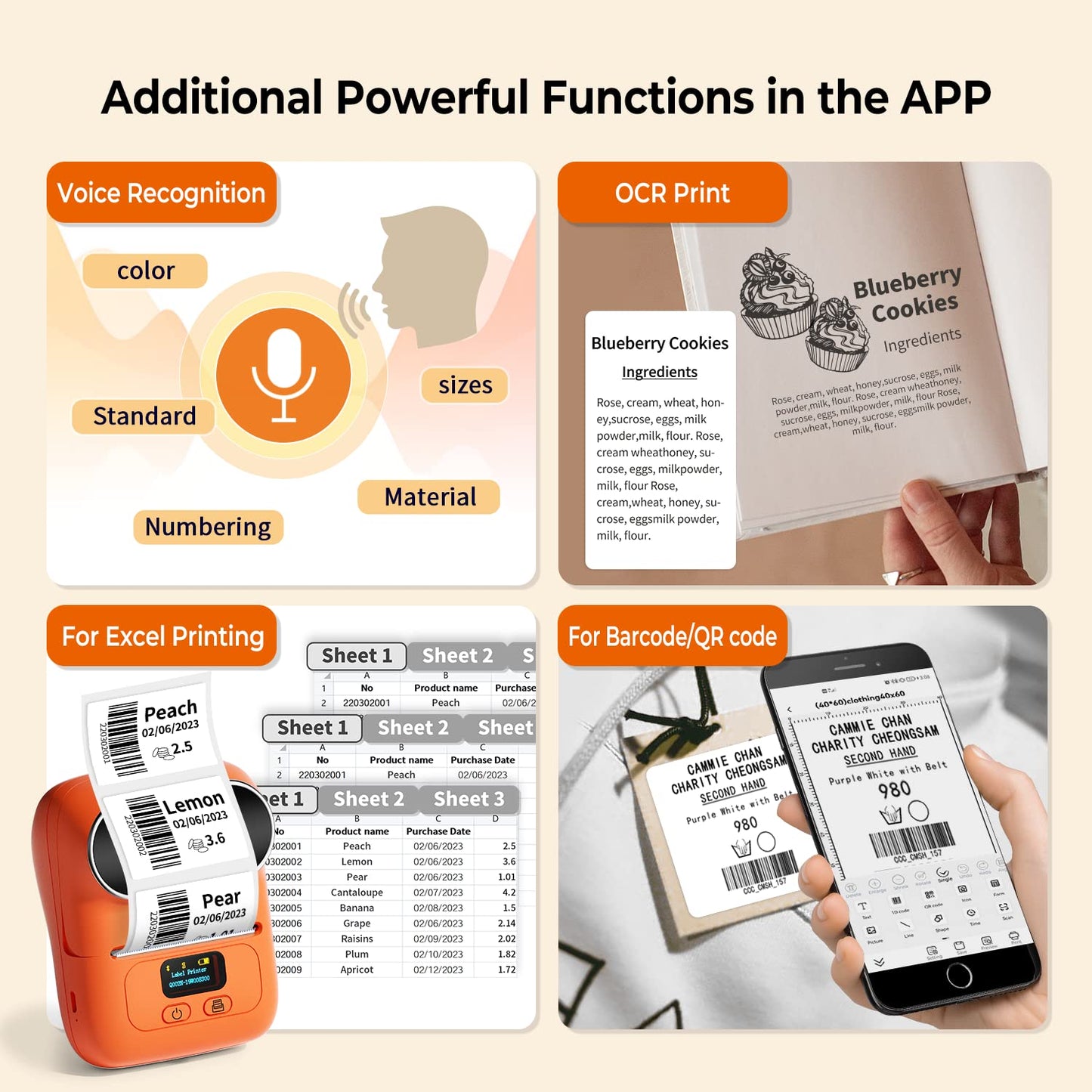Label Makers - Phomemo M110 Portable Barcode Label Maker for Retail, Compatible with iOS & Android, Thermal Label Maker Machine with Different Fonts, Address Labels, Gift, Images, Orange