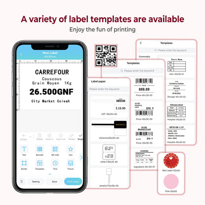 Label Maker, Phomemo M110 PK Label Printer for Small Business, Bluetooth Thermal Label Maker Compatible with iOS & Android, Barcode Label Printer with Tape, Address Labels, Reatil, Images, Pink