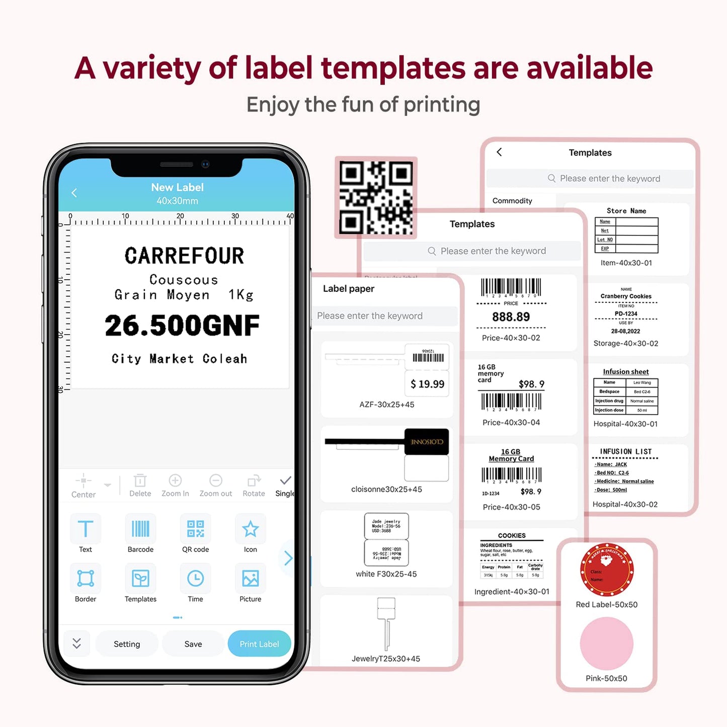 Phomemo Label Maker Machine with Tape, M110 Barcode Label Printer - Portable Bluetooth Thermal Labeler for Address Jewelry Retail Small Business Home Office Compatible Phones &PC Pink