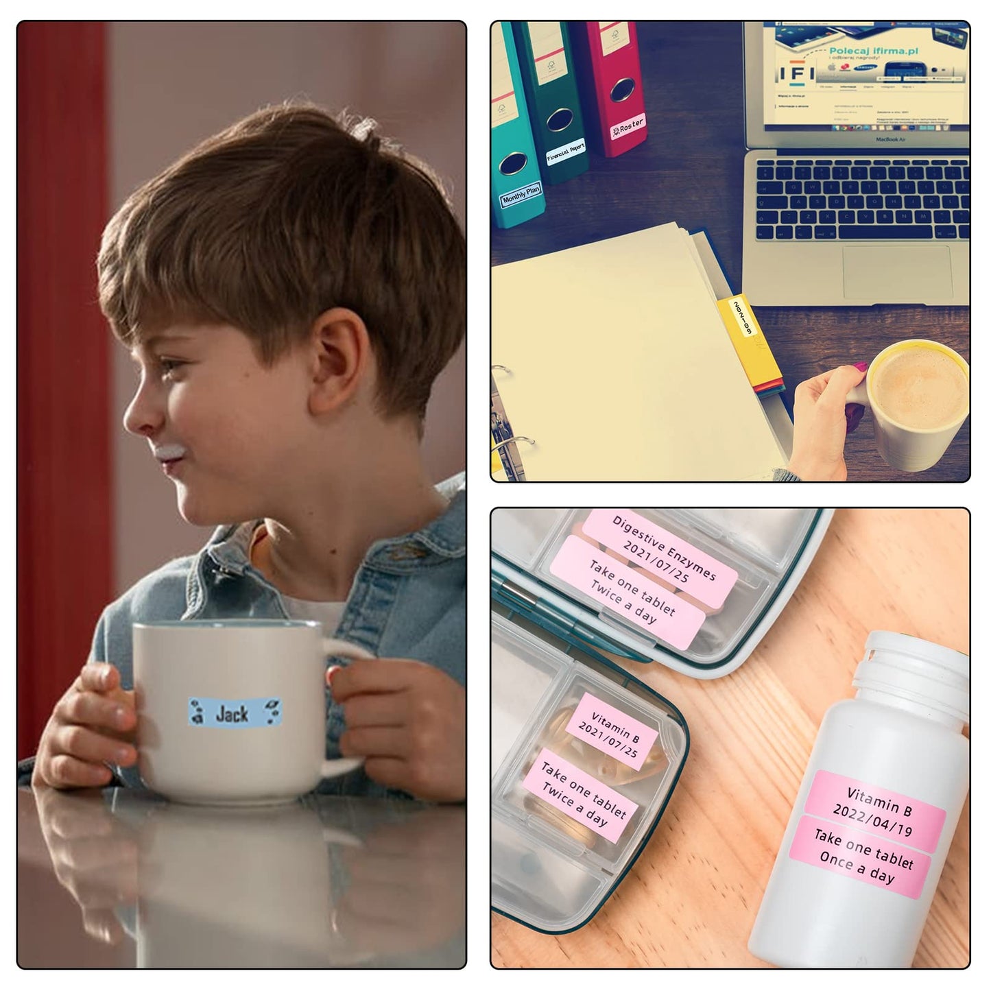 Memoqueen Q30 Q30S Q31 Q32 Labels Paper, 14x50mm [1/2''x1 7/8''], Blue/Pink/Yellow Rectangle Labels, Self-Adhesive Labels Paper Compatible with Phomemo Q30 Q30S Q31 Q32 Label Maker, 130pcs/Roll,3 Rolls