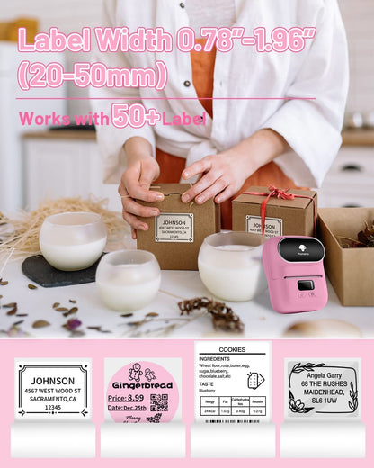 Memoqueen Label Maker Machine with Tape, M110 Barcode Label Printer - Portable Bluetooth Thermal Labeler for Address Jewelry Retail Barcode Small Business Home Office Compatible Phones &PC Pink
