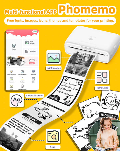 Memoqueen Phomemo M04S Mini Thermal Printer- 4 inch Bluetooth Photo Sticker Maker Printer Machine - Mini Printer Compatible with iOS &Android for Document, Notes, Sticker, Photo, Label, Journal, White