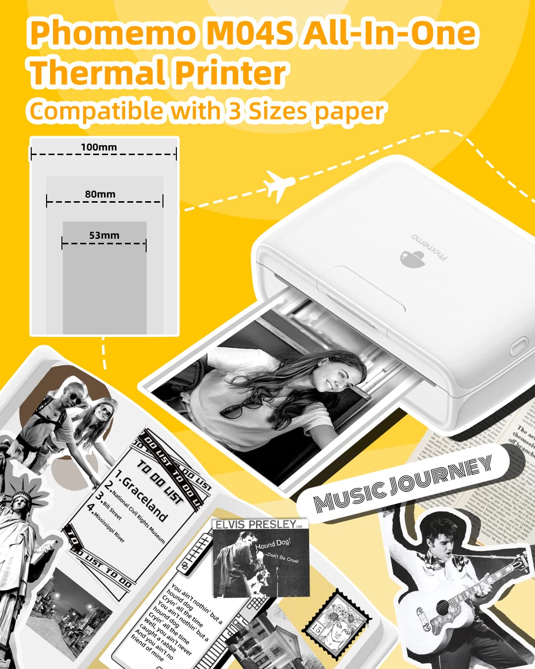 Memoqueen Phomemo M04S Mini Thermal Printer- 4 inch Bluetooth Photo Sticker Maker Printer Machine - Mini Printer Compatible with iOS &Android for Document, Notes, Sticker, Photo, Label, Journal, White